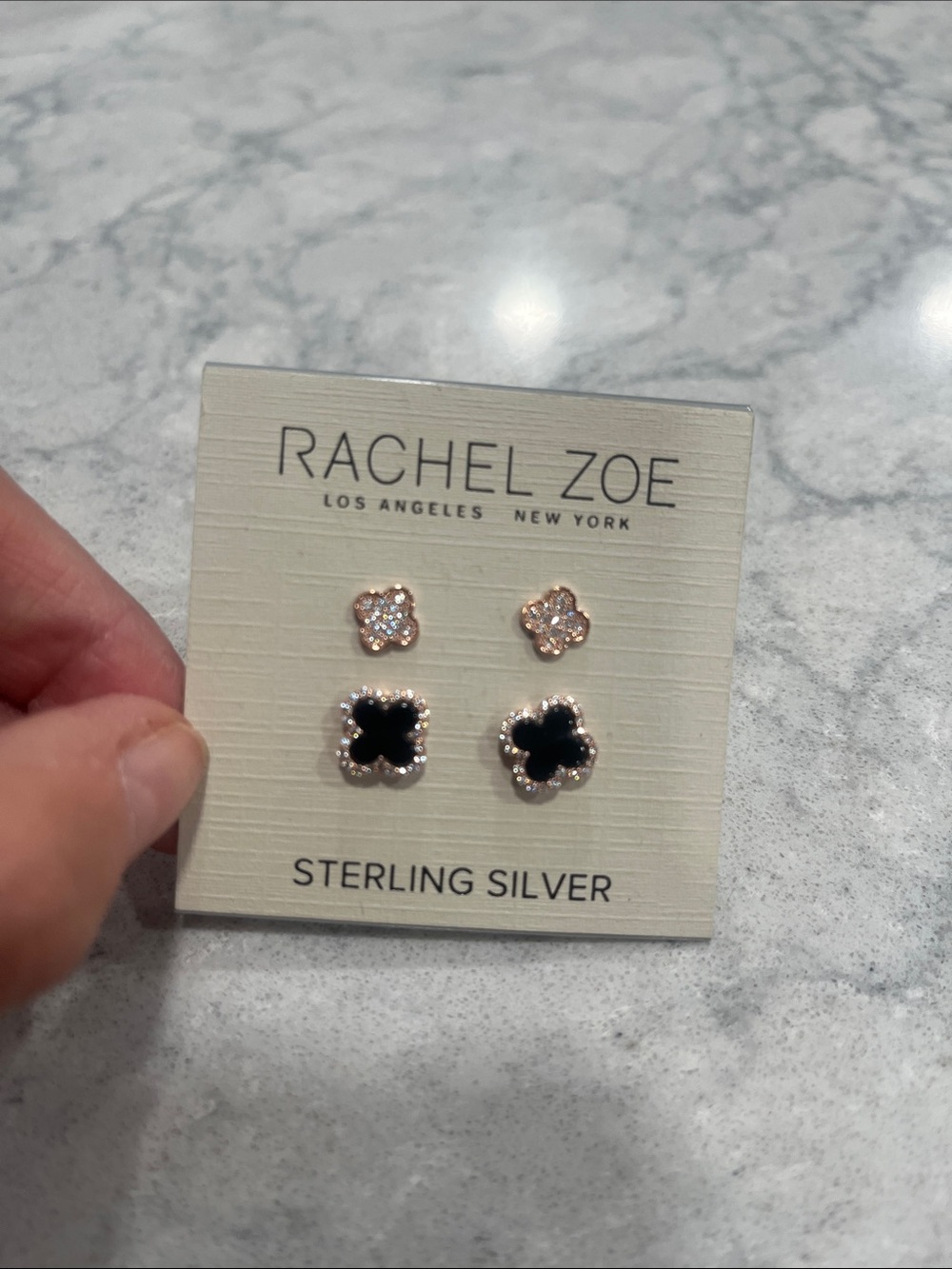 Rachel Zoe Sterling Silver clover Rose color earrings-2 pairs NEW
